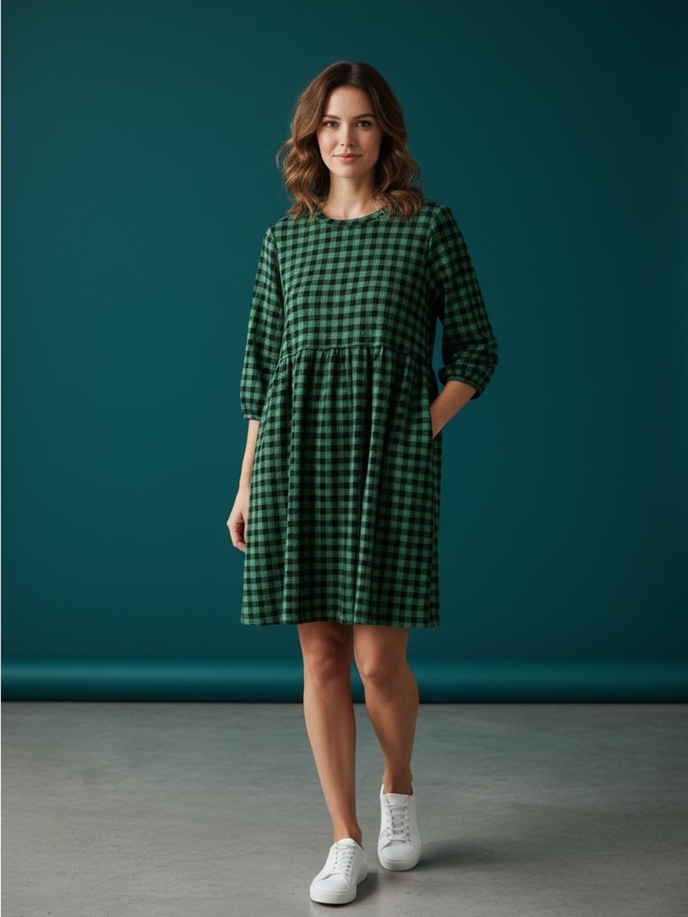 New Look Green Gingham Babydoll Dress